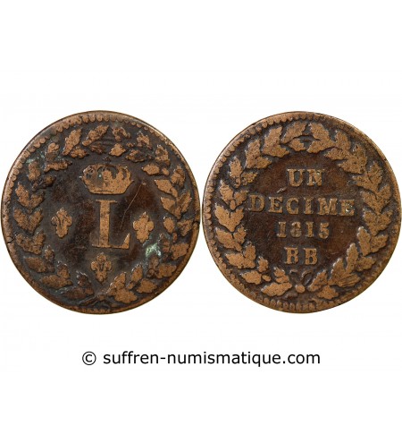 SIEGE DE STRASBOURG, LOUIS XVIII - DECIME 1815 sans point BB