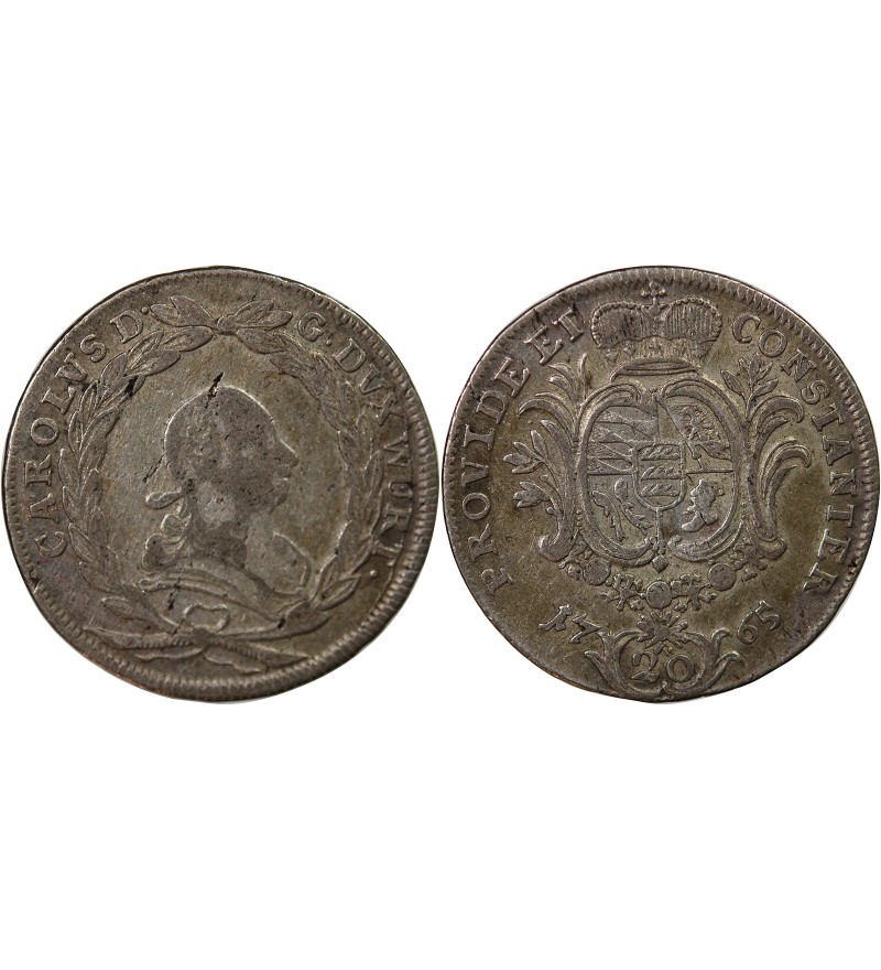 ALLEMAGNE, WURTEMBERG, CHARLES II EUGENE - 20 KREUZER ARGENT 1765