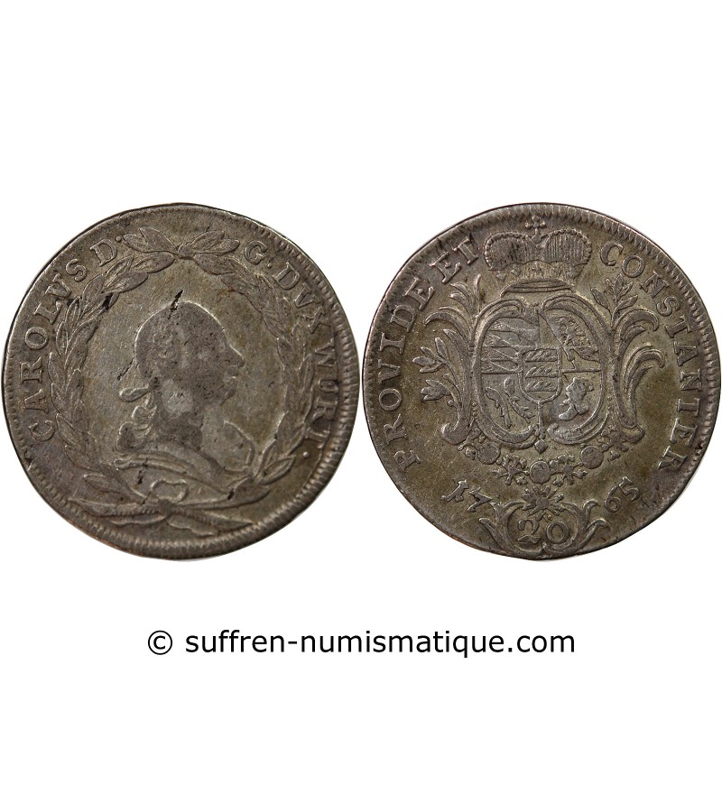 ALLEMAGNE, WURTEMBERG, CHARLES II EUGENE - 20 KREUZER ARGENT 1765