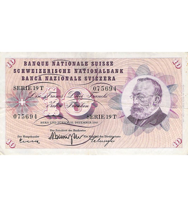 SUISSE, GOTTFRIED KELLER - 10 FRANCS 22/12/1960 - TB+