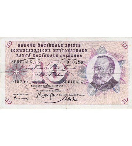 SUISSE, GOTTFRIED KELLER - 10 FRANCS 21/01/1965 - TB+