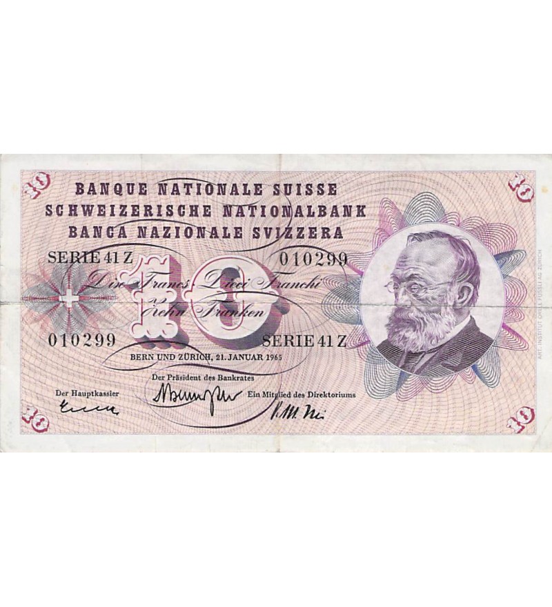 SUISSE, GOTTFRIED KELLER - 10 FRANCS 21/01/1965 - TB+