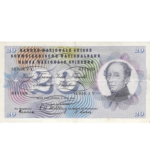 SUISSE, GENERAL DUFOUR - 20 FRANCS 01/07/1954 - TTB 2
