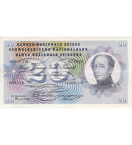 SUISSE, GENERAL DUFOUR - 20 FRANCS 07/07/1955 - PTTB