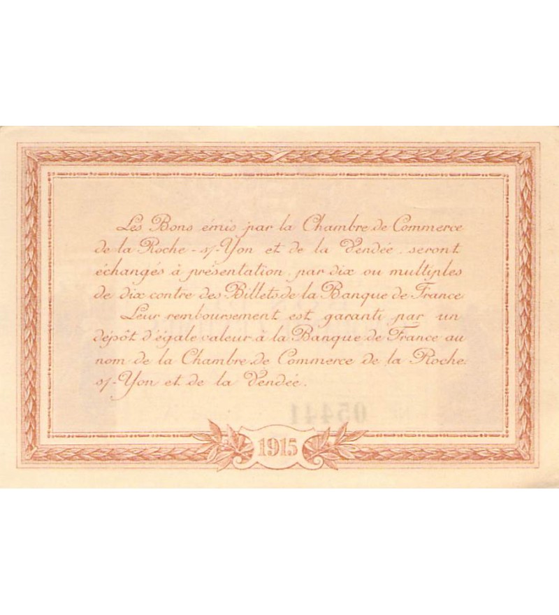 CHAMBRE DE COMMERCE DE LA ROCHE-SUR-YON ET VENDÉE - 50 CENTIMES 1915 - SPL