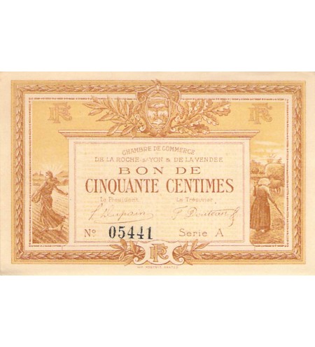 CHAMBRE DE COMMERCE DE LA ROCHE-SUR-YON ET VENDÉE - 50 CENTIMES 1915 - SPL