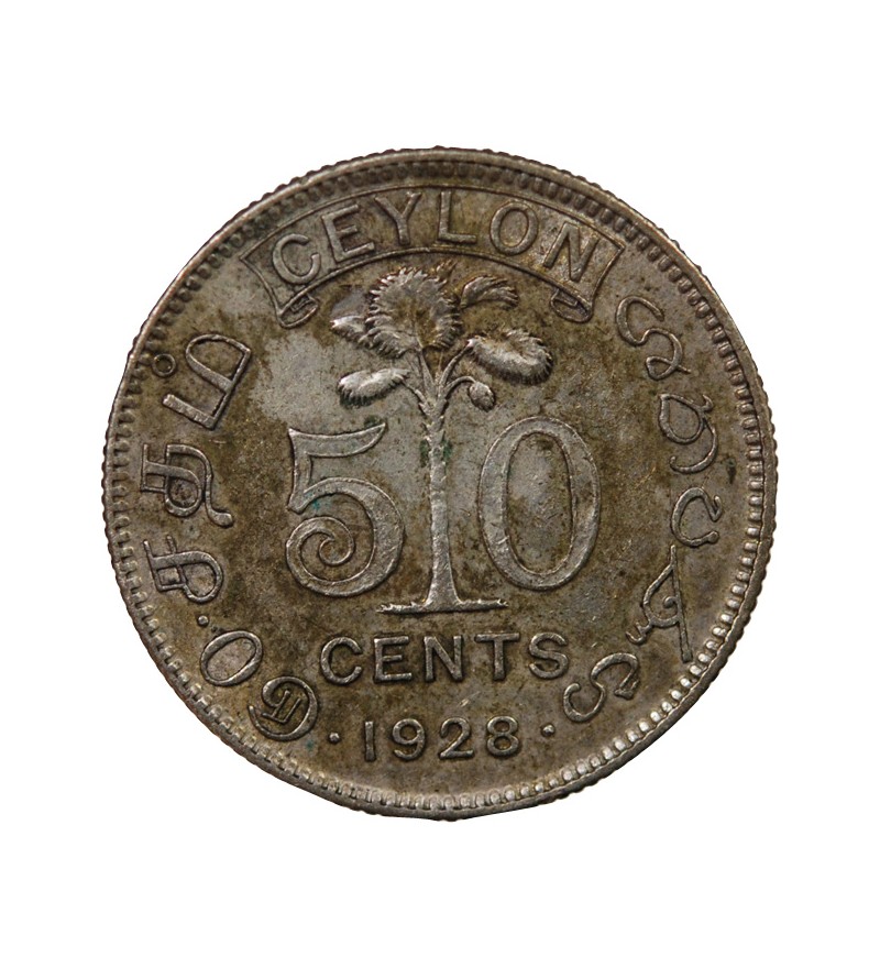 CEYLAN, GEORGES V - 50 CENTS ARGENT 1928