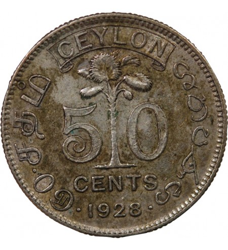 CEYLAN, GEORGES V - 50 CENTS ARGENT 1928