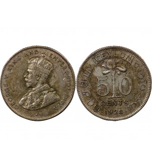 CEYLAN, GEORGES V - 50 CENTS ARGENT 1928 2