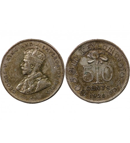 CEYLAN, GEORGES V - 50 CENTS ARGENT 1928