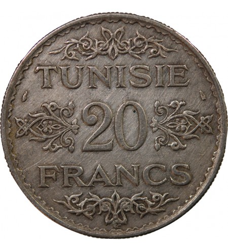 TUNISIE, AHMAD PASHA - 20 FRANCS ARGENT 1353 (1935)