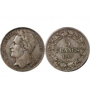 BELGIQUE, LEOPOLD Ier - 5 FRANCS ARGENT 1848 2