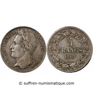 BELGIQUE, LEOPOLD Ier - 5 FRANCS ARGENT 1848