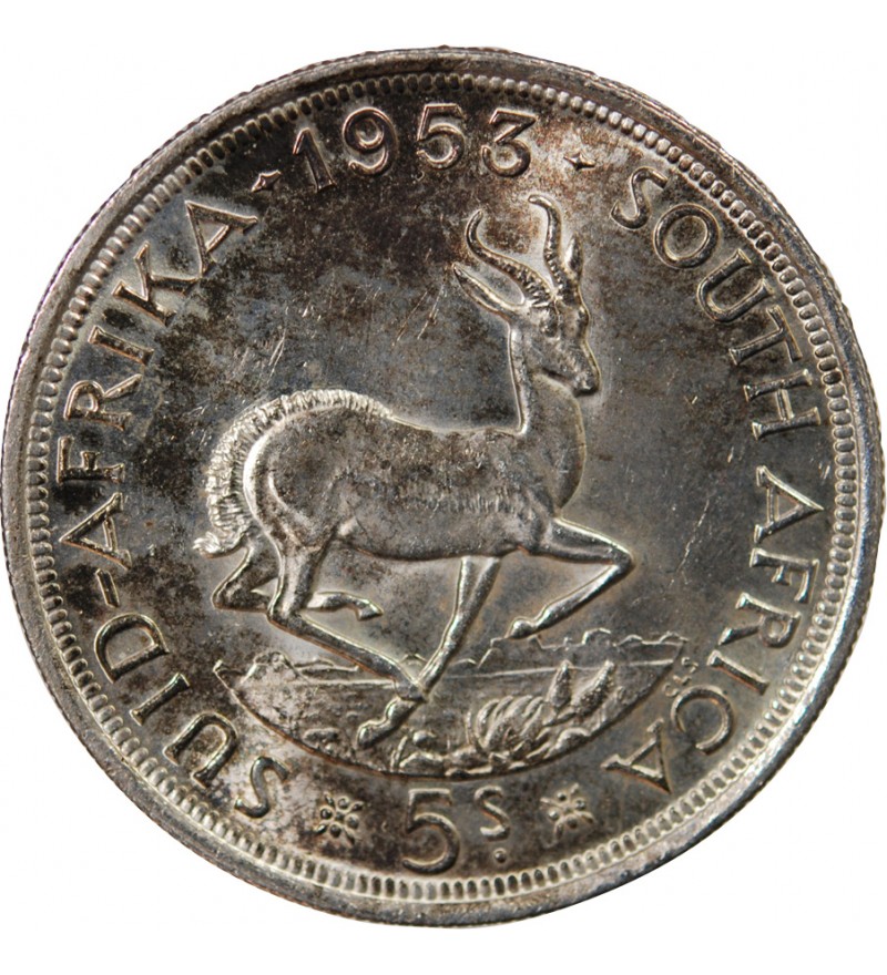 AFRIQUE DU SUD, ELISABETH II -  5 SHILLINGS ARGENT 1953