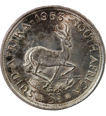 AFRIQUE DU SUD, ELISABETH II -  5 SHILLINGS ARGENT 1953