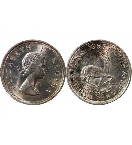 AFRIQUE DU SUD, ELISABETH II -  5 SHILLINGS ARGENT 1953