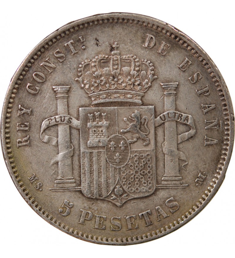 ESPAGNE, ALPHONSE XII - 5 PESETAS ARGENT 1884 MSM