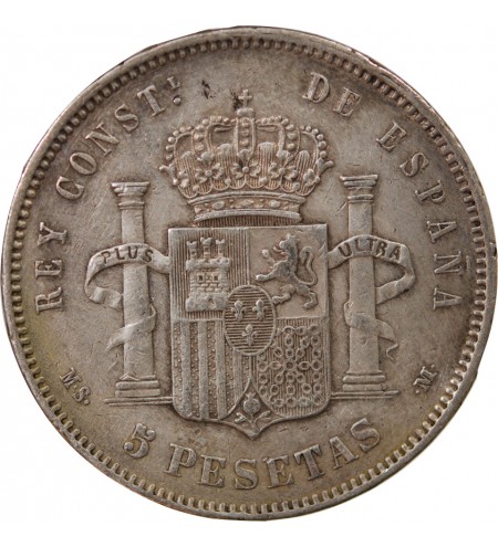 ESPAGNE, ALPHONSE XII - 5 PESETAS ARGENT 1884 MSM