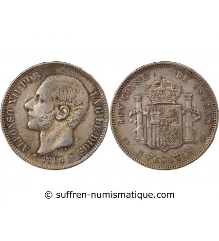 ESPAGNE, ALPHONSE XII - 5 PESETAS ARGENT 1884 MSM
