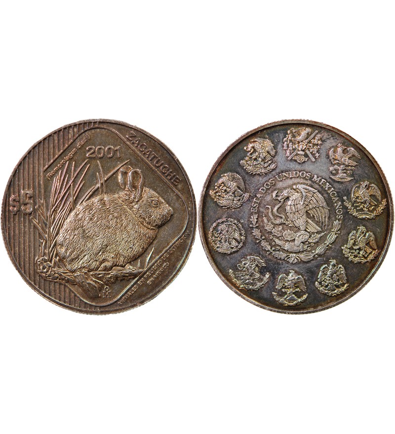 MEXIQUE, ZACATUCHE - 5 PESOS ARGENT 2001 Mo MEXICO