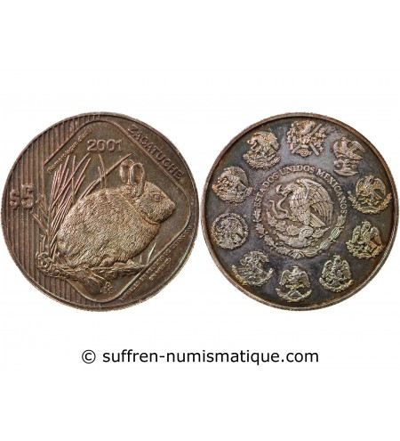 MEXIQUE, ZACATUCHE - 5 PESOS ARGENT 2001 Mo MEXICO