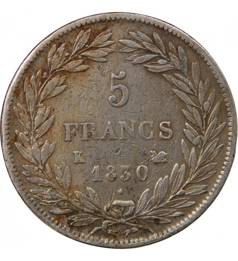 LOUIS PHILIPPE - 5 FRANCS 1830 K BORDEAUX "Tranche en creux"