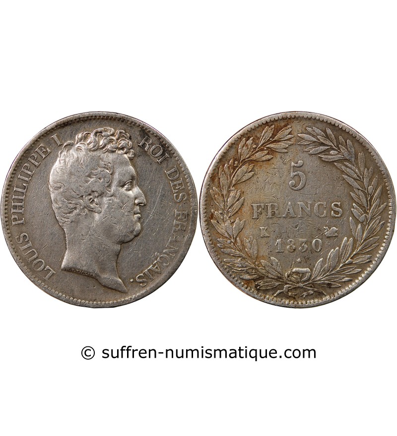 LOUIS PHILIPPE - 5 FRANCS 1830 K BORDEAUX "Tranche en creux"