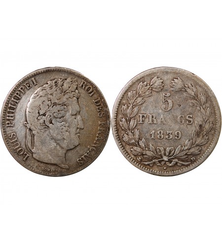LOUIS PHILIPPE﻿- 5 FRANCS 1839 D LYON "Arche de Noé"