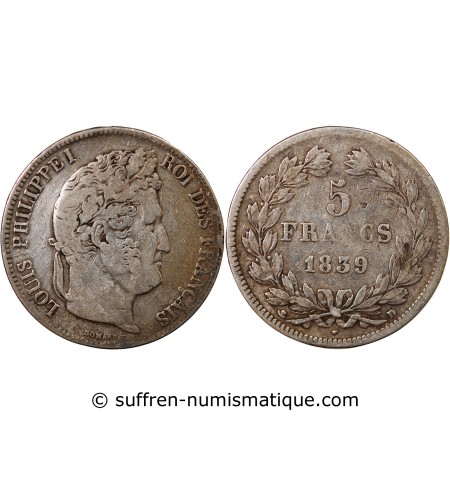 LOUIS PHILIPPE﻿- 5 FRANCS 1839 D LYON "Arche de Noé"