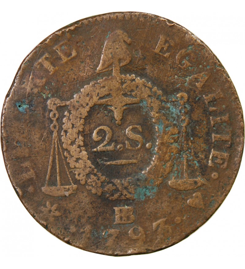REVOLUTION FRANCAISE, CONVENTION - 2 SOLS A LA BALANCE 1793 B STRASBOURG
