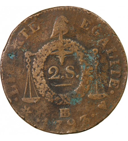 REVOLUTION FRANCAISE, CONVENTION - 2 SOLS A LA BALANCE 1793 B STRASBOURG