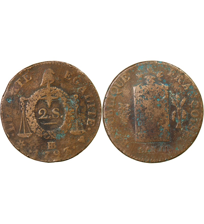 REVOLUTION FRANCAISE, CONVENTION - 2 SOLS A LA BALANCE 1793 B STRASBOURG