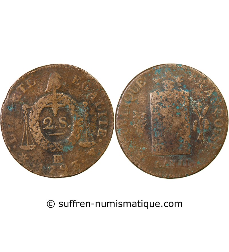 REVOLUTION FRANCAISE, CONVENTION - 2 SOLS A LA BALANCE 1793 B STRASBOURG