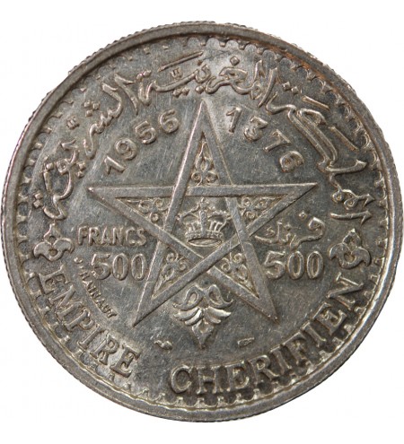MAROC, MOHAMMED V - 500 FRANCS ARGENT 1376 (1956)