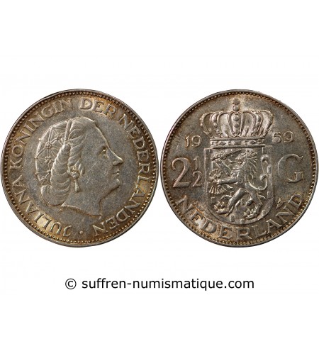 PAYS-BAS, JULIANA - 2 1/2 GULDEN ARGENT 1959