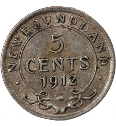 TERRE-NEUVE, GEORGES V - 5 CENTS ARGENT 1912