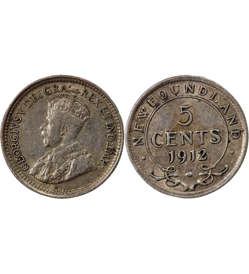 TERRE-NEUVE, GEORGES V - 5 CENTS ARGENT 1912