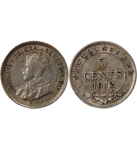 TERRE-NEUVE, GEORGES V - 5 CENTS ARGENT 1912