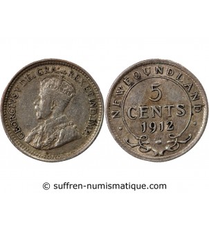TERRE-NEUVE, GEORGES V - 5 CENTS ARGENT 1912
