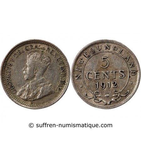 TERRE-NEUVE, GEORGES V - 5 CENTS ARGENT 1912