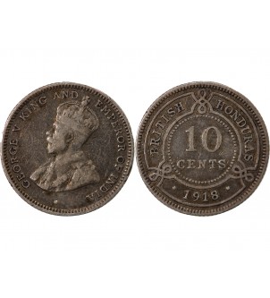 HONDURAS BRITANNIQUE, GEORGES V - 10 CENTS ARGENT 1918 2
