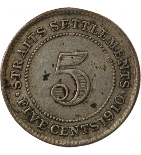 STRAITS SETTLEMENTS, EDOUARD VII - 5 CENTS ARGENT 1910