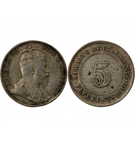 STRAITS SETTLEMENTS, EDOUARD VII - 5 CENTS ARGENT 1910