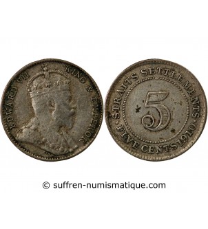 STRAITS SETTLEMENTS, EDOUARD VII - 5 CENTS ARGENT 1910