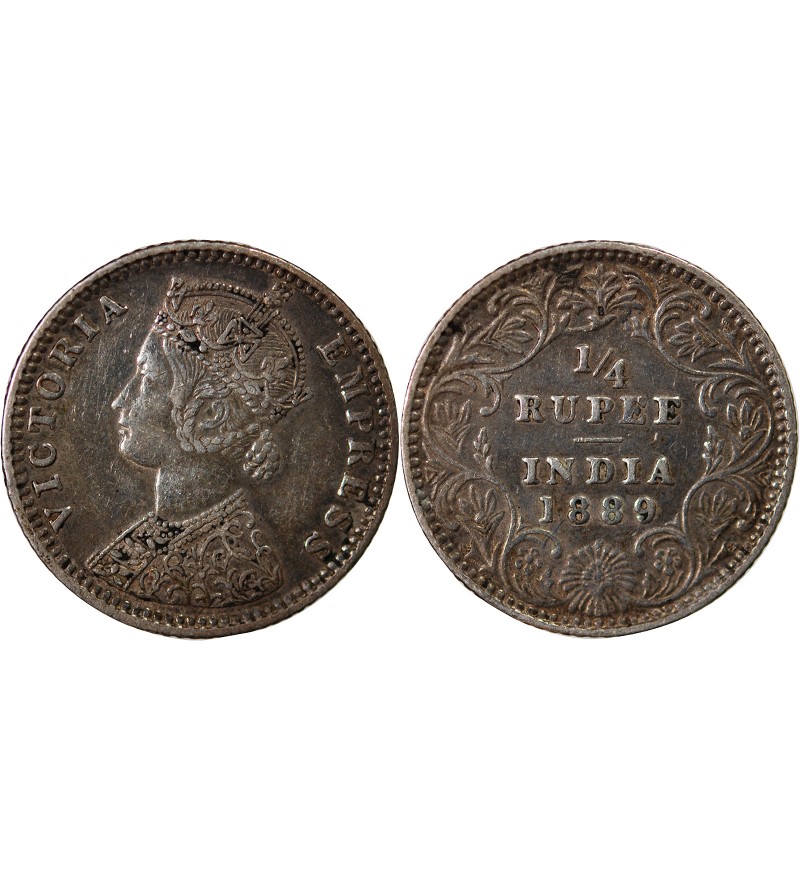 INDE, VICTORIA - 1/4 RUPEE ARGENT 1889 B BOMBAY