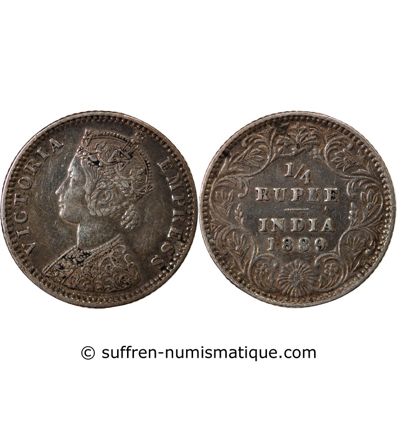 INDE, VICTORIA - 1/4 RUPEE ARGENT 1889 B BOMBAY