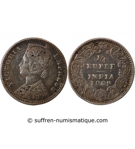 INDE, VICTORIA - 1/4 RUPEE ARGENT 1889 B BOMBAY