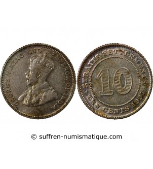 STRAITS SETTLEMENTS, GEORGES V - 10 CENTS ARGENT 1927