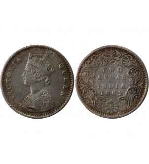 INDE, VICTORIA - 2 ANNAS ARGENT 1862 2