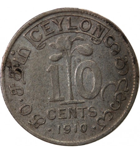 CEYLAN, EDOUARD VII - 10 CENTS ARGENT 1910